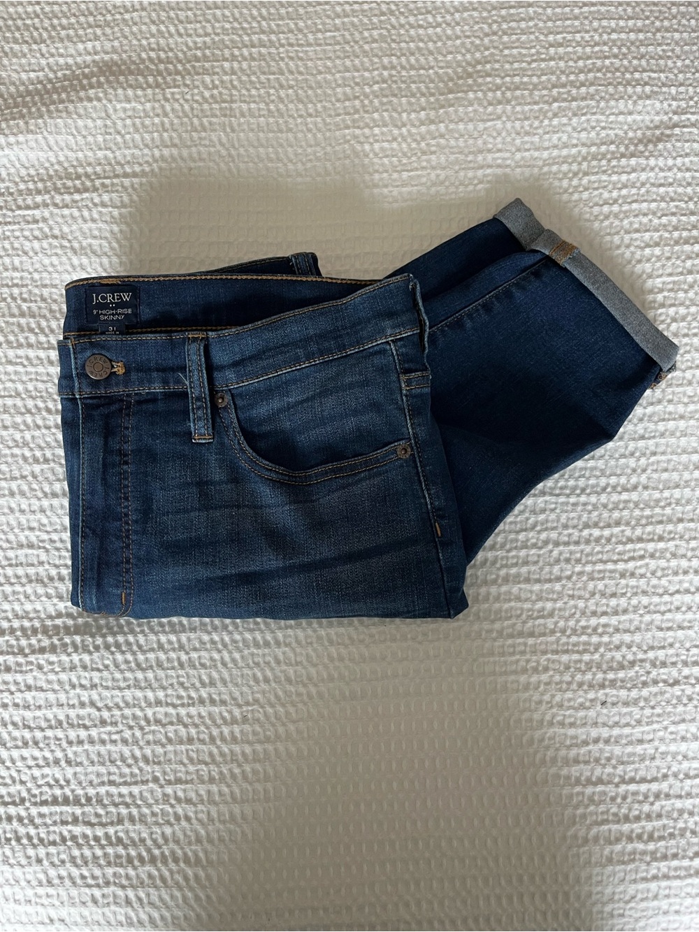 EUC J. Crew 9” High Rise Skinny Jeans Dark Blue Wash, Cuffed